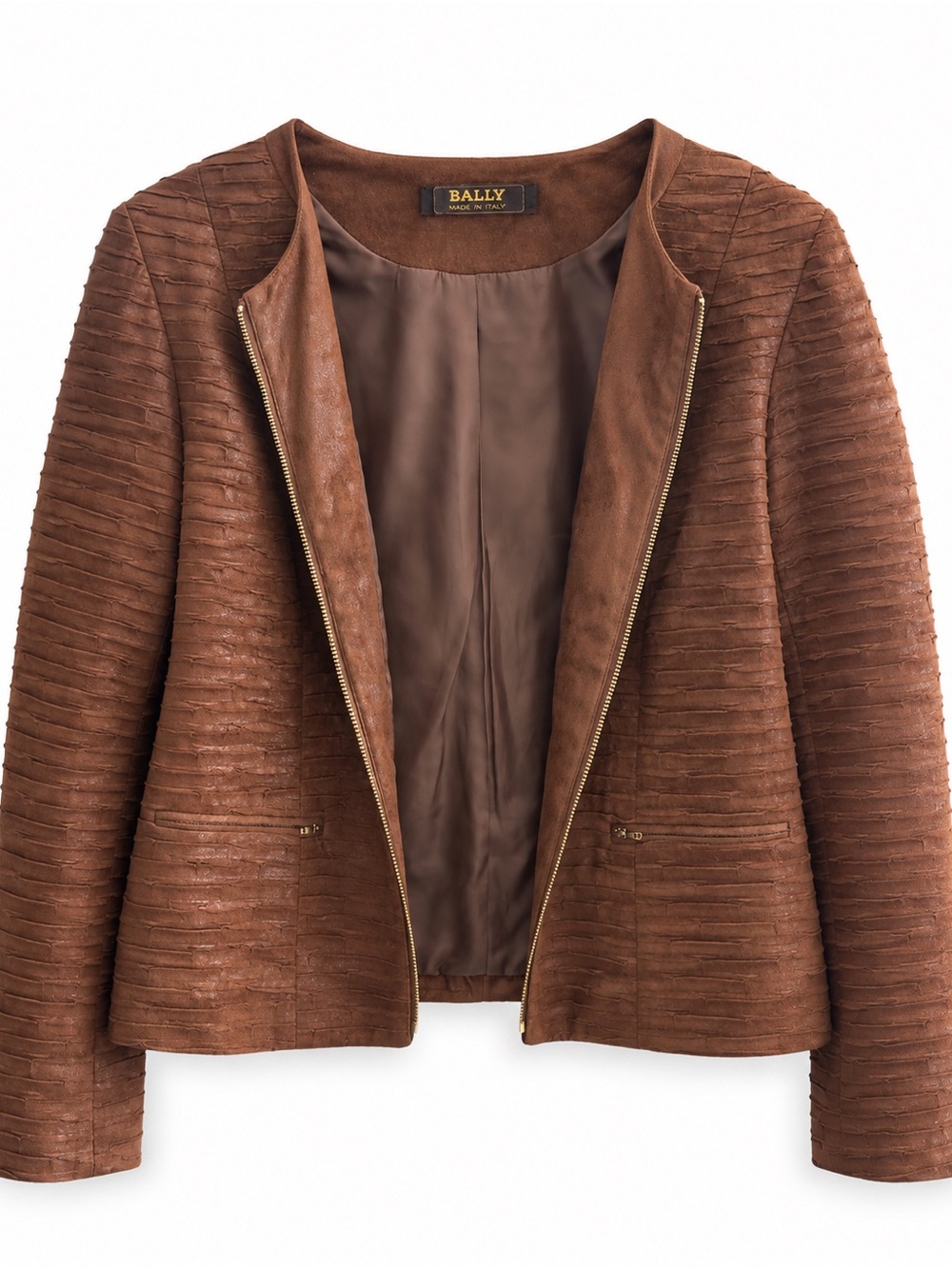 Bally Brown Ribbed Suede Zip Jacket